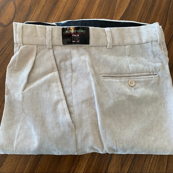 NWT Mondo Uomo Italia Shimmery Soft Pleated Fine Wale Corduroy Cuff Pants 34x34 - Picture 8 of 11